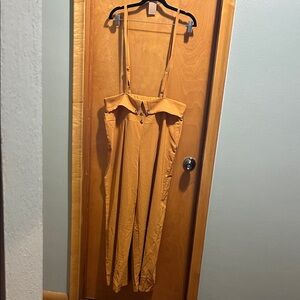 SHEIN Mustard Yellow Wide Leg Jumpsuit with Straps